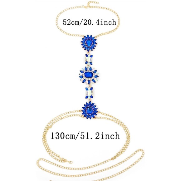 Boho Rhinestone Statement Chest Chain Crystal Necklace Body - Picture 3 of 4